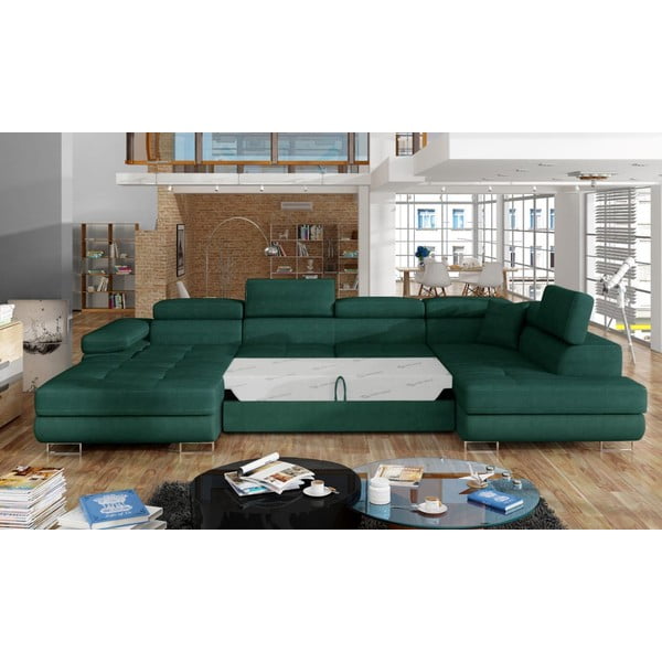 Zelena baršunasti sklopiva/s prostorom za odlaganje kutna garnitura (s desnim kutom/u obliku slova "U") Rodrigo – ELTAP-image-2