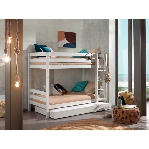 Bijeli dječji krevet od masivnog bora na kat/s dodatnim ležajem s prostorom za odlaganje 90x200 cm PINO – Vipack-image-1