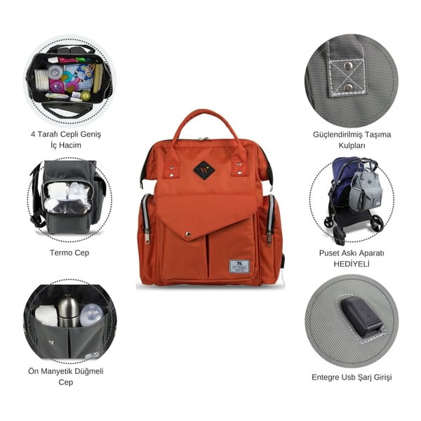 Antracit ruksak za majke s USB priključkom My Valice HAPPY MOM Baby Care Backpack-image-3