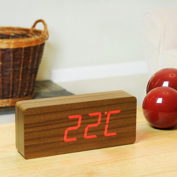 Tamnosmeđa budilica s crvenim LED zaslonom Gingko Slab Click Clock-image-1