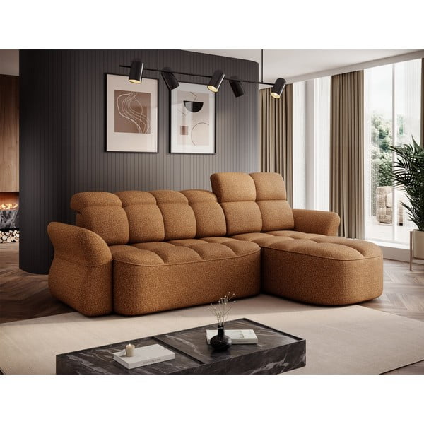 Žuta /smeđa baršunasti sklopiva/s prostorom za odlaganje kutna garnitura (s desnim kutom/s ležaljkom) Beneth – ELTAP-image-1