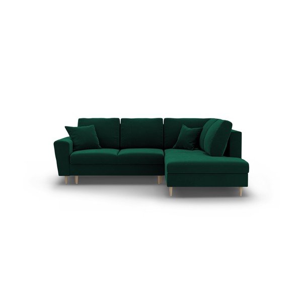 Zelena baršunasti sklopiva/s prostorom za odlaganje kutna garnitura (s desnim kutom/u obliku slova L) Kyoto – Cosmopolitan Design