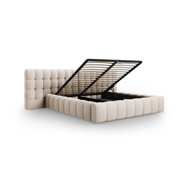 Bež tapecirani bračni krevet s prostorom za pohranu s podnicom 160x200 cm Mamaia – Micadoni Home-image-3