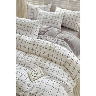 Bijela/siva posteljina za krevet za jednu osobu/za produženi krevet od renforce pamuka s uključenom plahtom/3-dijelna 160x220 cm Checkered – Mila Home
