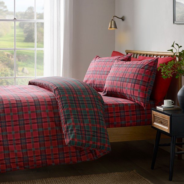 Crvena/tamno zelena posteljina za krevet za jednu osobu 135x200 cm Tartan Check – Catherine Lansfield