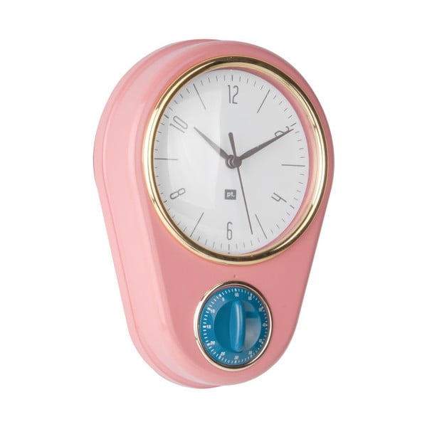 Ružičasti zidni sat s kuhinjskim timerom PT LIVING
