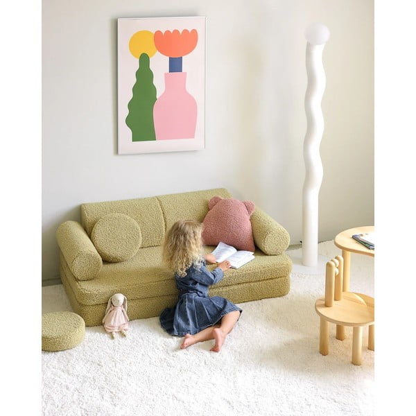 Ružičasti dječji jastuk za sjedenje od bouclé tkanine Bear – Wigiwama-image-1