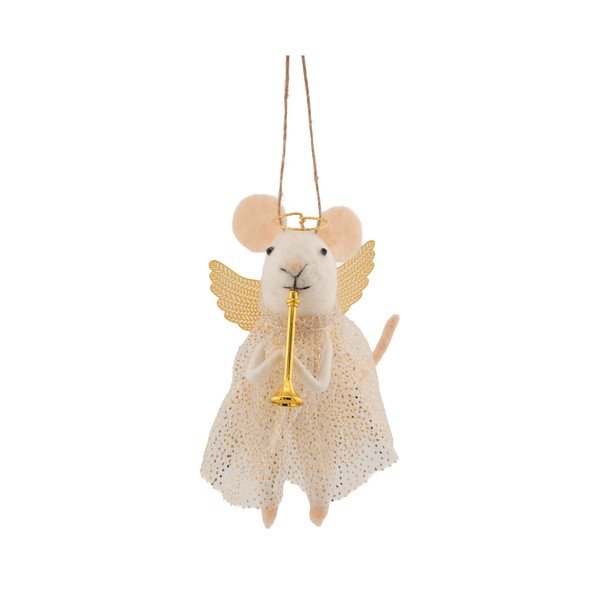 Tekstilni ukas za božićno drvce 6 cm Angel Mouse Playing the Trumpet – Sass & Belle