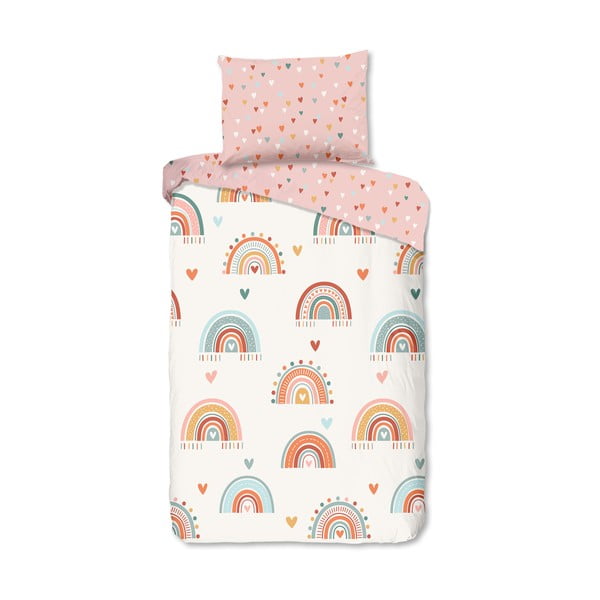 Ružičasta/bež pamučna dječja posteljina za krevet za jednu osobu 140x200 cm Louie – Good Morning