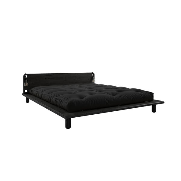 Crni bračni krevet od punog drveta sa uzglavljem, lampama i crnim madracem Double Latex Karup Design Peek, 180 x 200 cm