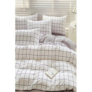 Bijela/siva posteljina za krevet za jednu osobu/za produženi krevet od renforce pamuka s uključenom plahtom/3-dijelna 160x220 cm Checkered – Mila Home