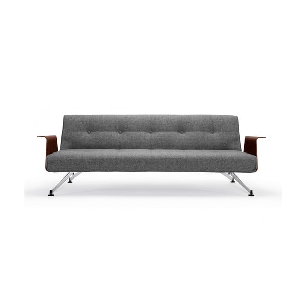 Sivi kauč na razvlačenje s drvenim naslonima za ruke Innovation Clubber Twist Charcoal, 92 x 233 cm