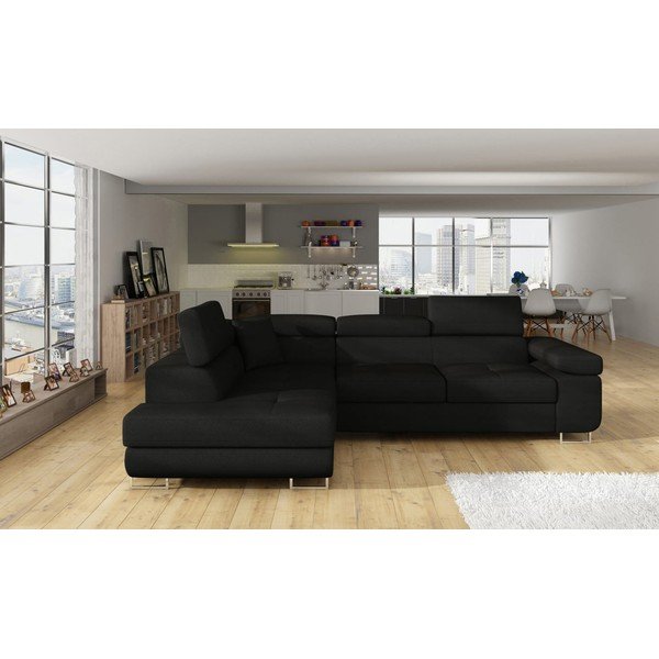 Crna sklopiva/s prostorom za odlaganje kutna garnitura (s lijevim kutom/u obliku slova L) Anton – ELTAP-image-1