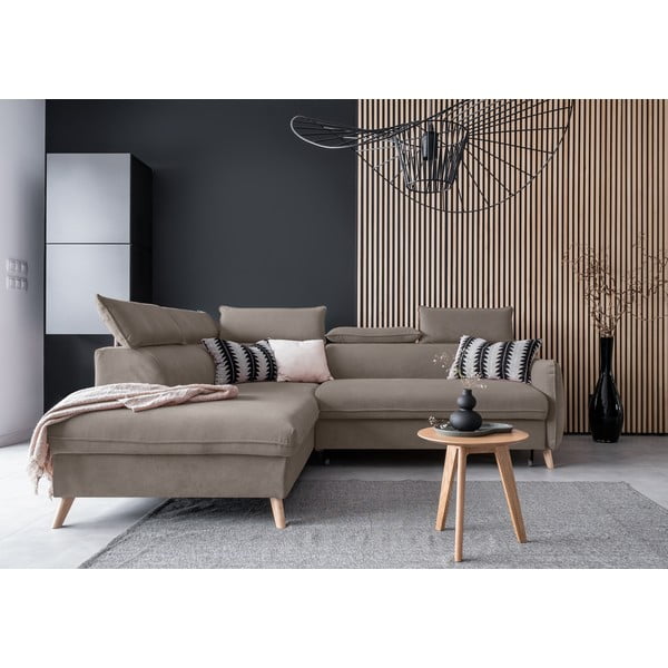 Svjetlo smeđa baršunasta sklopiva kutna garnitura (s lijevim kutom) Sweet Harmony – Miuform-image-1