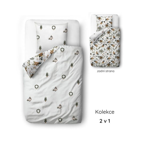 Bijela posteljina za krevet za jednu osobu od pamučnog satena 140x200 cm Festive Flowers – Butter Kings