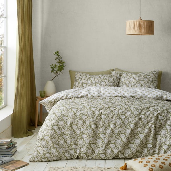 Bijela/zelena posteljina za krevet za jednu osobu 135x200 cm Tangier Floral – Pineapple Elephant