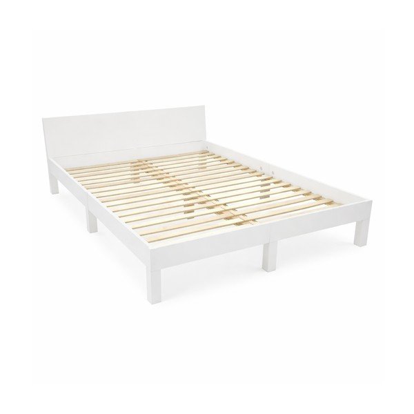 Bijeli bračni krevet od bukovog drveta sa podnicom 140x200 cm Dabi - Ragaba