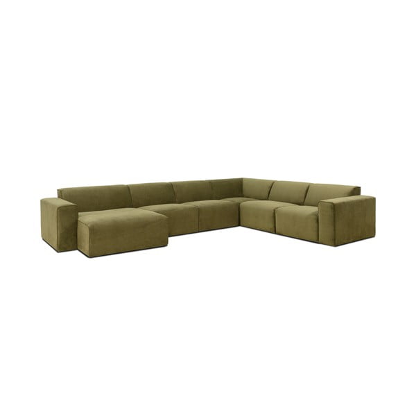 Kaki zelena baršunasta modularna sofa u obliku slova U Scandic Sting, lijevi kut-image-2
