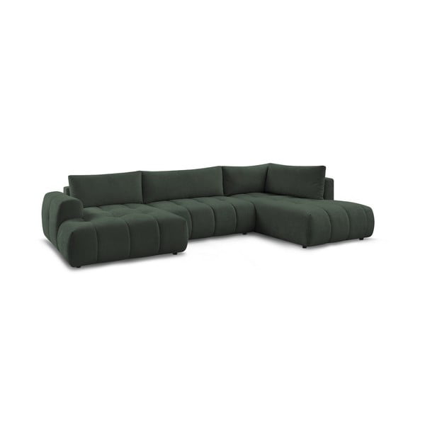 Zelena sklopiva/s prostorom za odlaganje kutna garnitura (s desnim kutom/u obliku slova "U") Fuji – Bobochic Paris-image-3