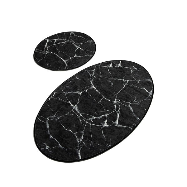 Set od 2 crne ovalne kupaonske prostirke Foutastic Marble
