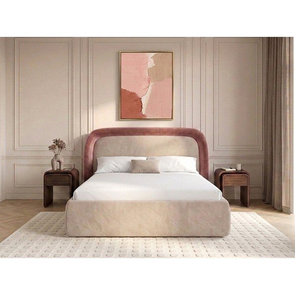 Ružičasti tapecirani bračni krevet s prostorom za odlaganje s podnicom 160x200 cm Sam – Bobochic Paris-image-1