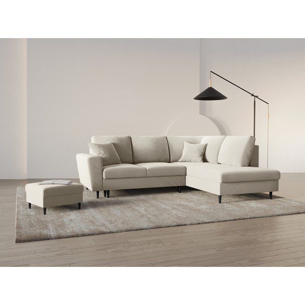 Bež baršunasti sklopiva/s prostorom za odlaganje kutna garnitura (s desnim kutom/u obliku slova L) Kyoto – Cosmopolitan Design-image-2