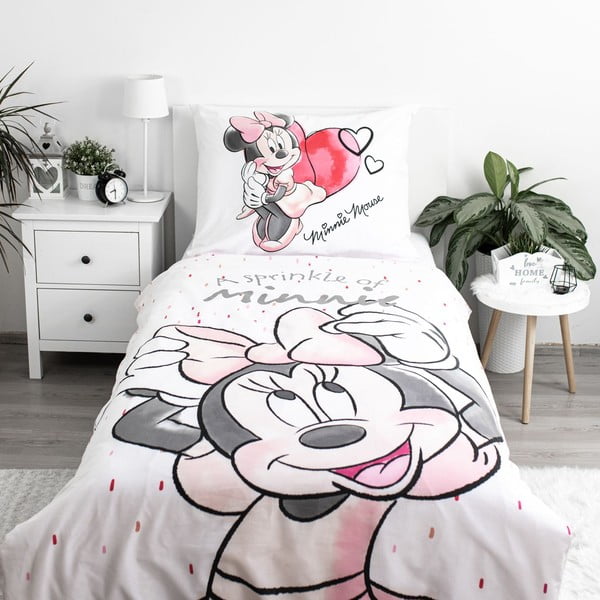 Bijela/ružičasta pamučna dječja posteljina za krevet za jednu osobu 140x200 cm Minnie "White" – Jerry Fabrics-image-1