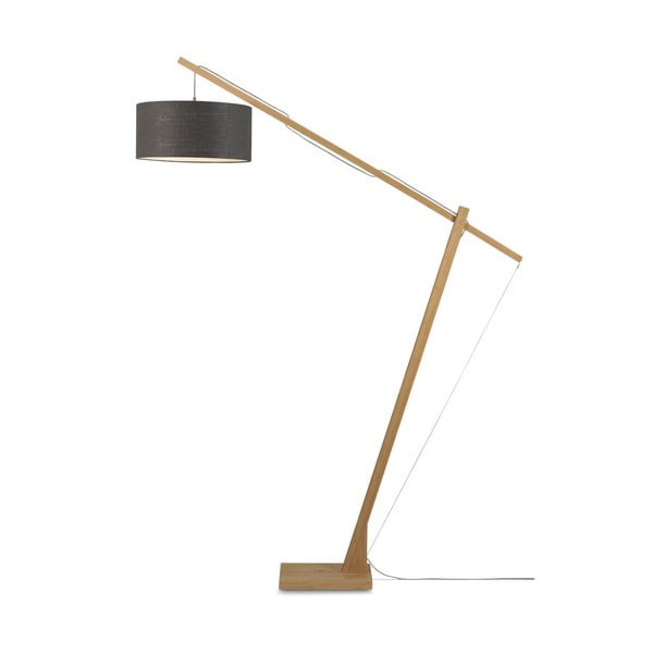 Podna svjetiljka s tamno sivim sjenilom i Good &amp; Mojo Montblanc konstrukcijom od bambusa