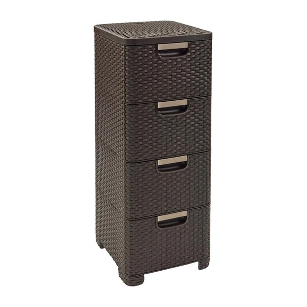 Tamno smeđi plastični visok kupaonski ormarić 33x79 cm Rattan – Curver