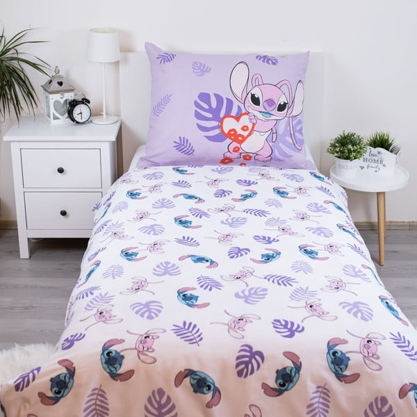 Ljubičasta pamučna dječja posteljina za krevet za jednu osobu 140x200 cm Lilo and Stitch "Kiss" – Jerry Fabrics-image-2