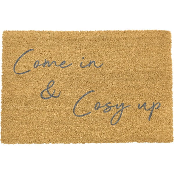 Siva prostirka od prirodnog kokosovog vlakna Artsy Doormats Come In &amp; Cozy Up, 40 x 60 cm