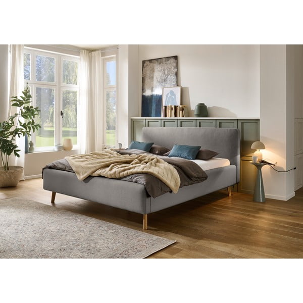 Sivi tapecirani bračni krevet s prostorom za pohranu s podnicom 140x200 cm Mattis – Meise Möbel-image-1
