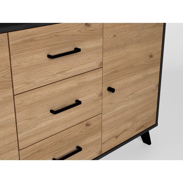 Crna/natur niska komoda u dekoru hrasta 181x81 cm Bocami - Marckeric-image-4