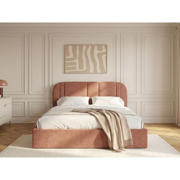 Ružičasti tapecirani bračni krevet s prostorom za odlaganje s podnicom 160x200 cm Sidney – Bobochic Paris-image-2
