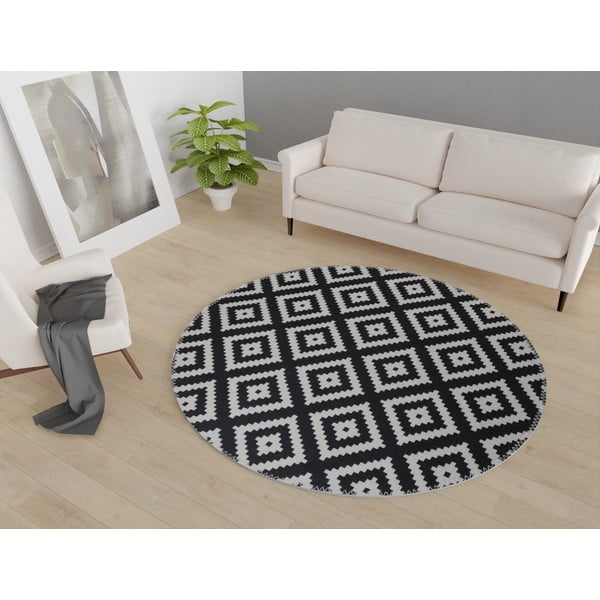 Crno-bijeli perivi okrugli tepih ø 120 cm – Vitaus-image-1