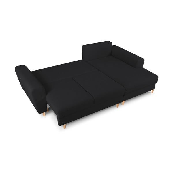 Crna sklopiva/s prostorom za odlaganje kutna garnitura od bouclé tkanine (s desnim kutom/s ležaljkom) Kyoto – Cosmopolitan Design-image-2