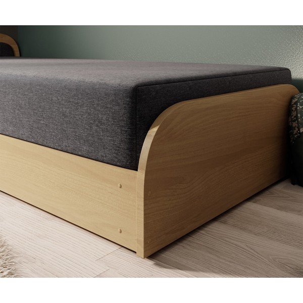 Oker žuti/tamno sivi tapecirani/od iverice krevet s prostorom za odlaganje s madracem 80x190 cm Parys – ELTAP-image-4