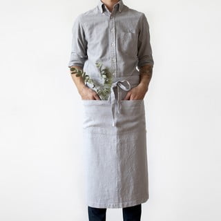 Svijetlosiva lanena pregača Linen Tales Garcon, duljina 76 cm
