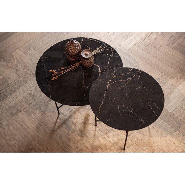 Crni stol s porculanskom pločom WOOOD Vida, ⌀ 80 cm-image-2