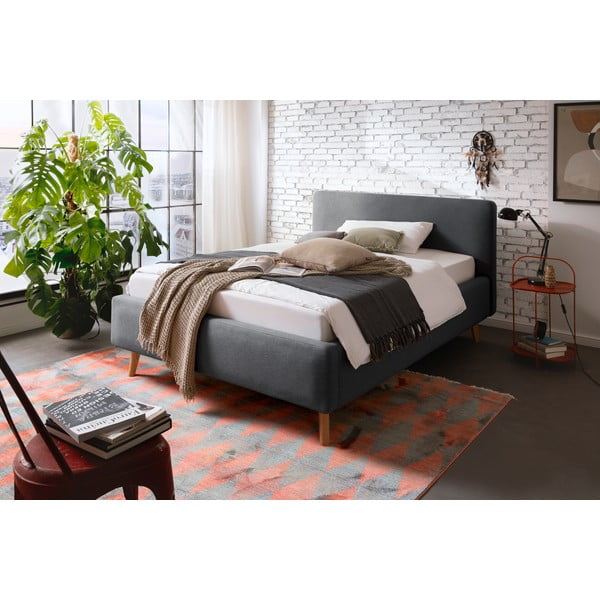 Antracitno sivi tapecirani bračni krevet s prostorom za odlaganje s podnicom 140x200 cm Mattis – Meise Möbel-image-1