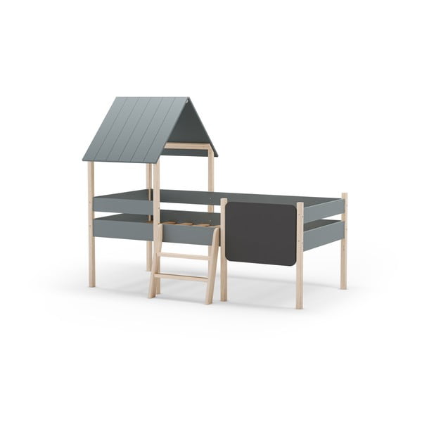 Dječji krevet prljavo zeleni od masivnog bora u obliku kućice/podignuti s podnicom 90x190 cm Mint – Marckeric