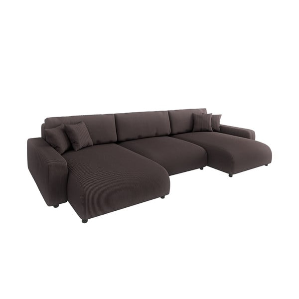 Smeđa sklopiva/s prostorom za odlaganje kutna garnitura od samta Sara – Ropez