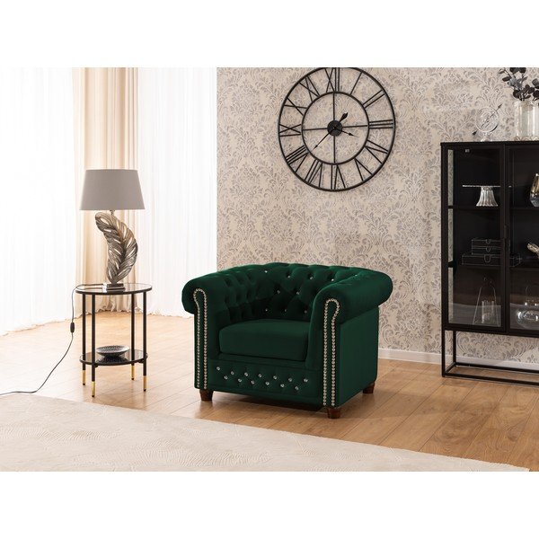 Zelena baršunasti chesterfield fotelja York Blik – Ropez-image-3