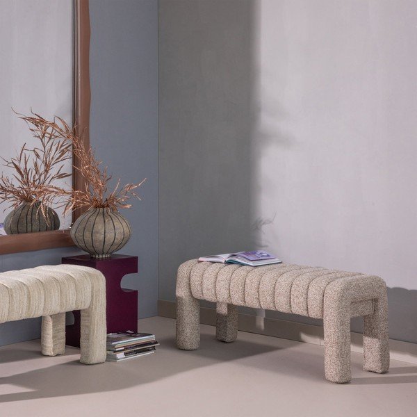 Svjetlo smeđa podstavljena klupa od bouclé tkanine Frex – WOOOD-image-3