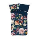 Tamno plava posteljina za krevet za jednu osobu/za produženi krevet od pamučnog satena 140x220 cm Fiori – Descanso