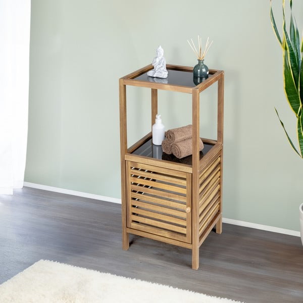 Crni/u prirodnoj boji nizak/uski kupaonski ormarić od masivnog bagrema 39,5x86 cm Fondi – Wenko-image-1