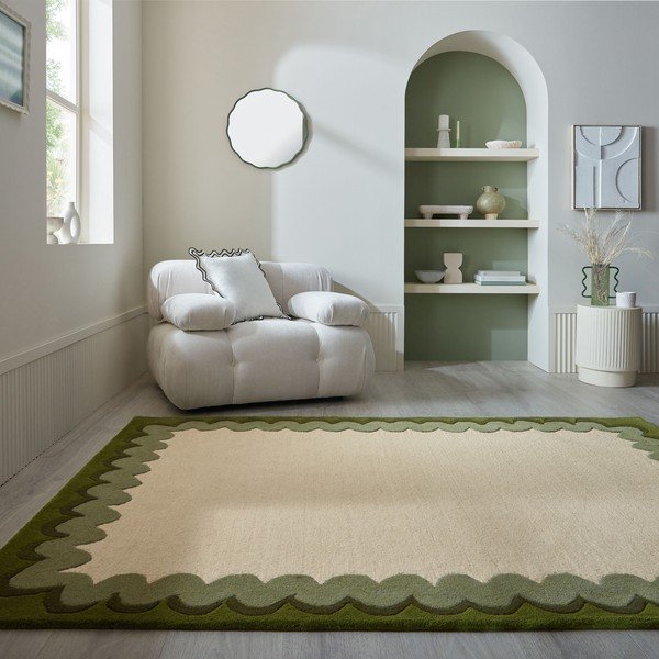 Zeleni/u prirodnoj boji ručno rađen vunen tepih 140x200 cm Wiggle Wool – Flair Rugs-image-1