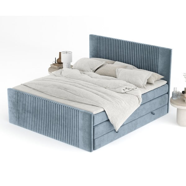 Plavi boxspring krevet s prostorom za odlaganje 140x200 cm Bergamo – Maison de Rêve-image-3