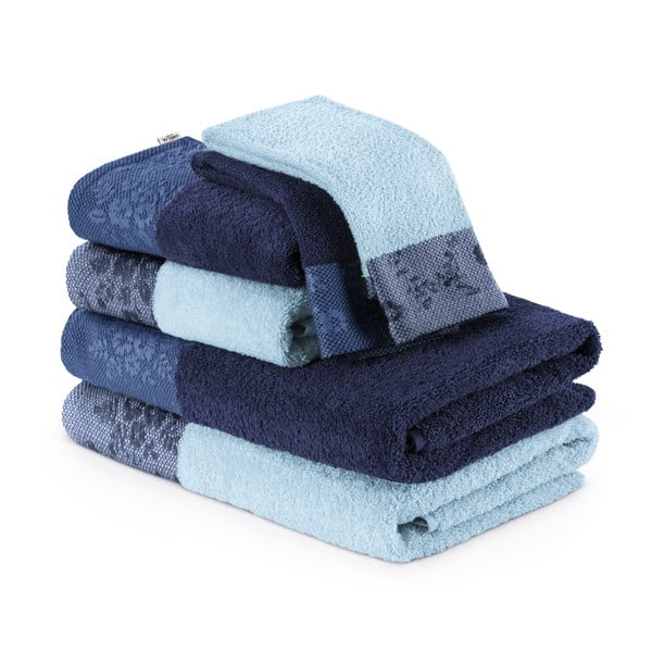 Set od 6 plavih ručnika AmeliaHome i ručnika za kupanje