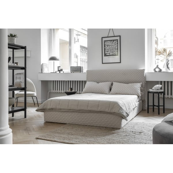 Bež tapecirani bračni krevet s podnicom 140x200 cm Sleepy Luna - Miuform-image-4